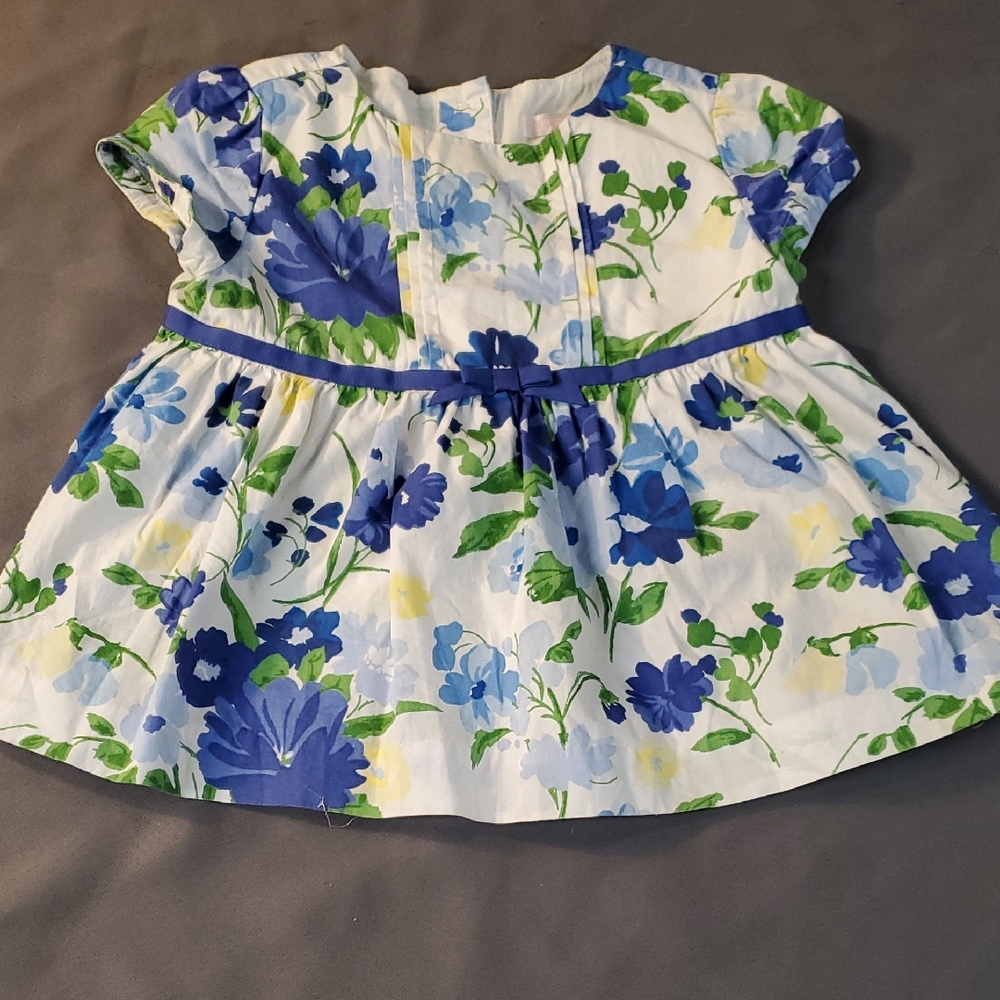 Janie and Jack Blue and Green Pleated Sundress with Flutter Cap Sleeves